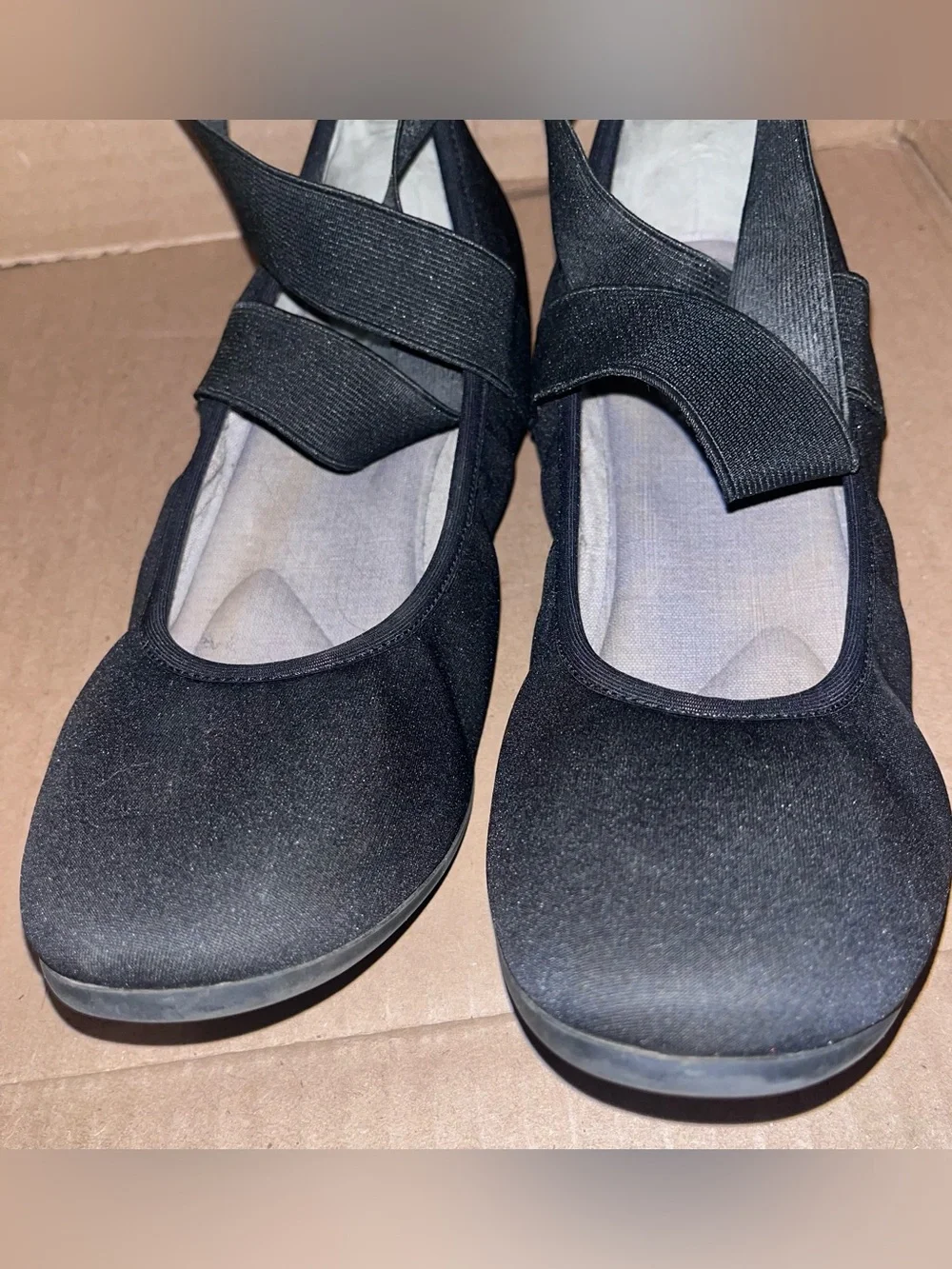 Com + Sen Theiry Ballet‎ Strappy Women’s Black Mary Jane Flats Elastic Size 8.5